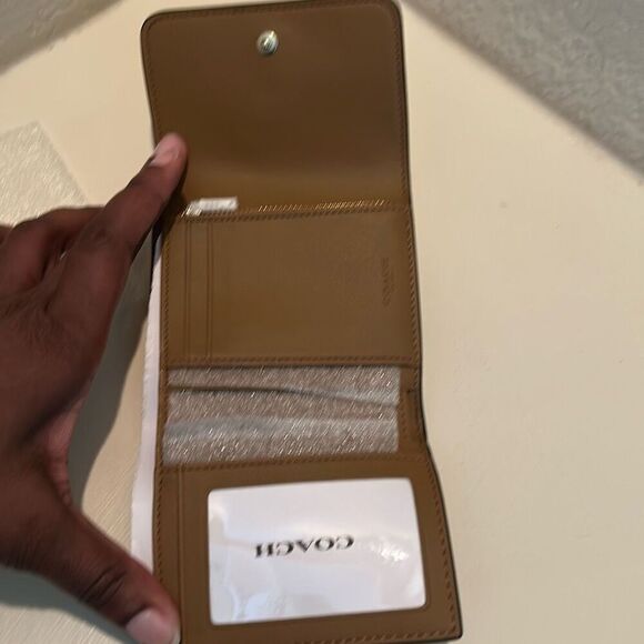 Coach Small Trifold Wallet Signature Logo Canvas Brown - Picture 6 of 9